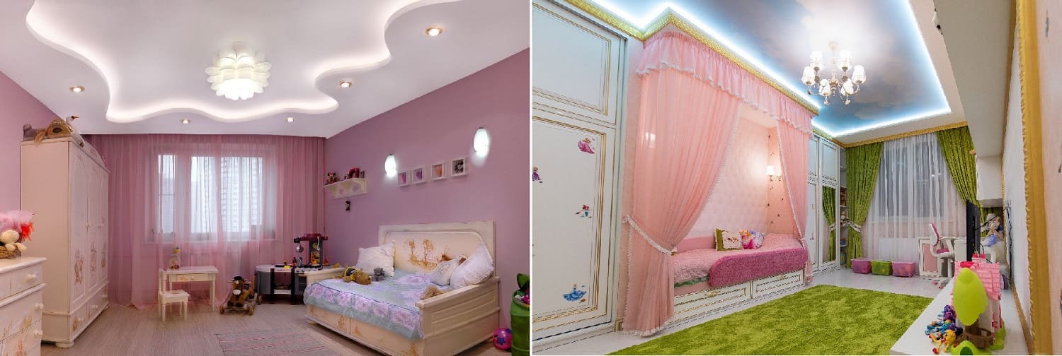 Стильный и практичный потолок в детскую для девочки маленькой и подростка девушки - компания Alezi