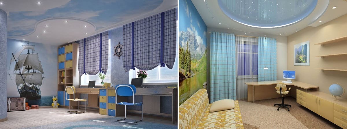 Стильный и практичный потолок в детскую для мальчика маленького и подростка - компания Alezi