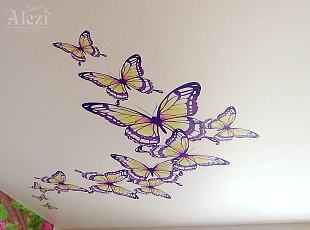 Белый натяжной потолок с бабочками от "Алези"